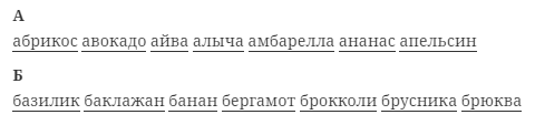 Начало списка меток в алфавитном порядке